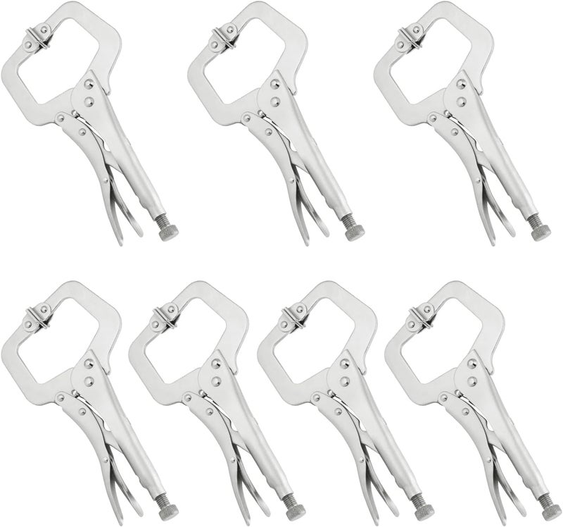 GENHAKON 7 Pack 11 Inch C Clamp Locking Pliers,Locking C Clamp, Adjustable Nickel Plated C Pliers For Wood Working, Welding, Electrician Maintenance and more, by - Image 1